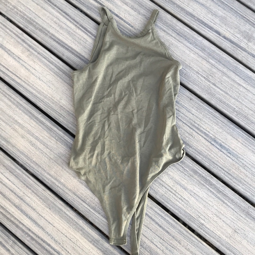 An army green cami bodysuit